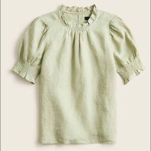 J Crew Smocked puff-sleeve linen top